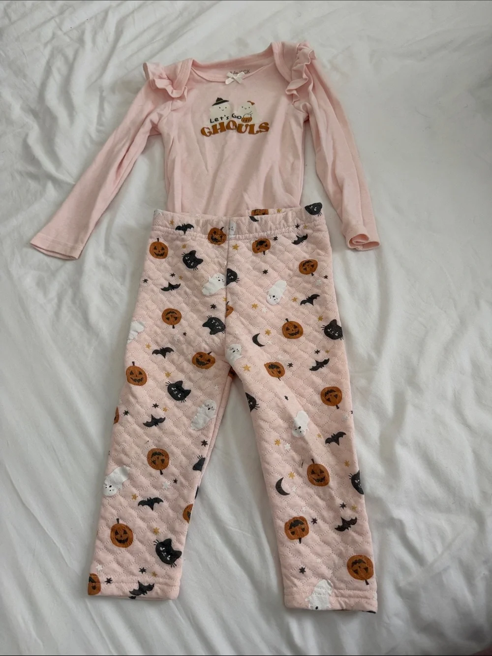 Girls Pink Halloween Pajama Set - Pumpkin & Ghosts Print